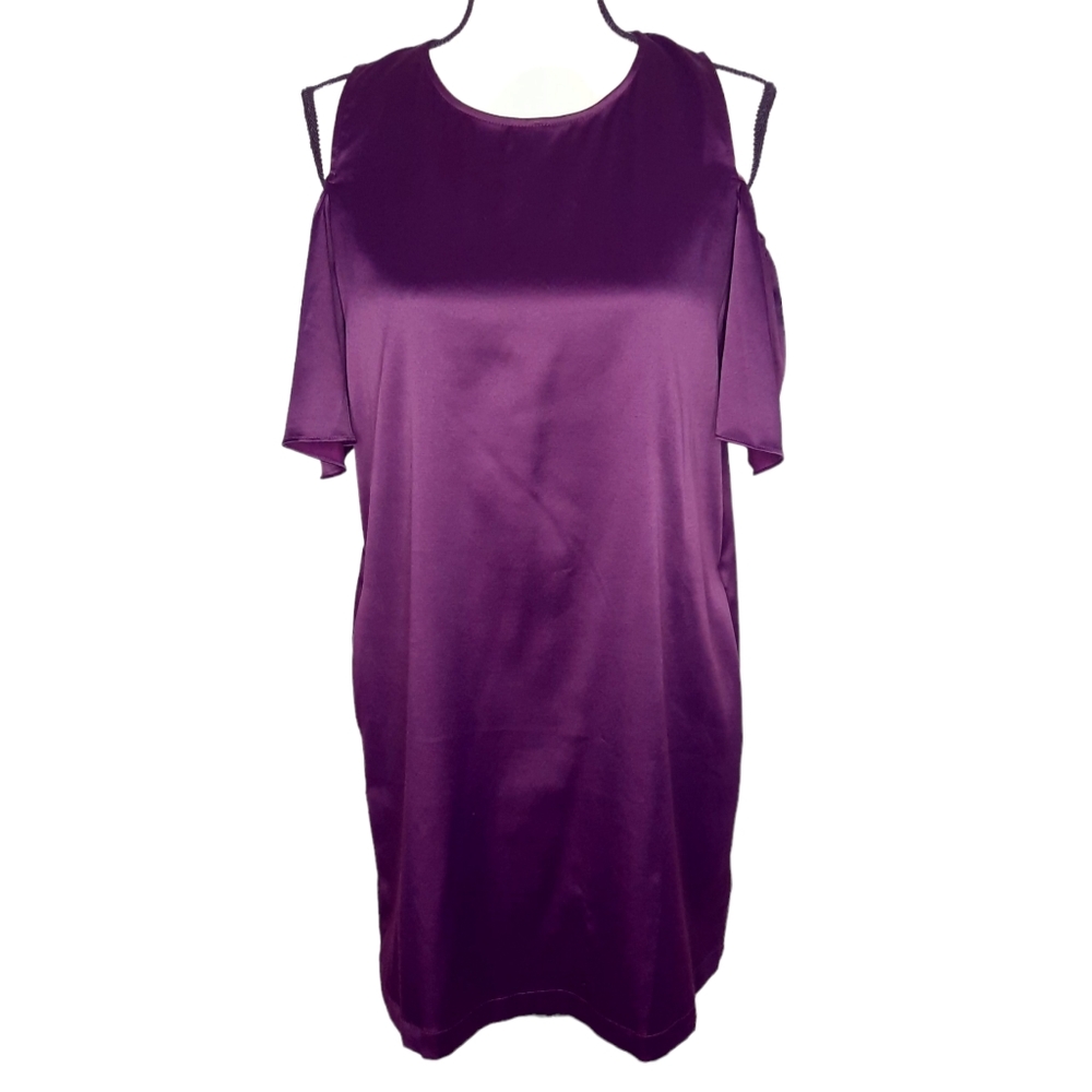 Ellison Purple Satin Cold Shoulder Dress Small